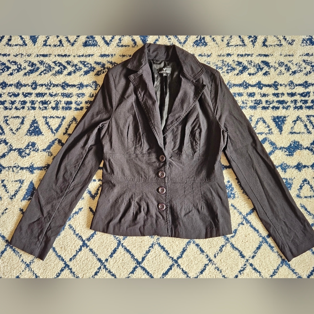 Juniors XL Black Blazer 4 Buttons Shoulder Pads Nipped Waist